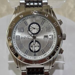 August Steiner Men's AS8070SS Swiss Quartz Month Date Silvertone Wrist Watch
